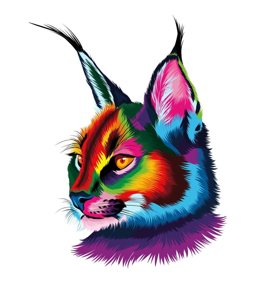 caracal-head-portrait-from-multicolored-paints-splash-of-watercolor-colored-drawing-realistic-illustration-of-paints-vector
