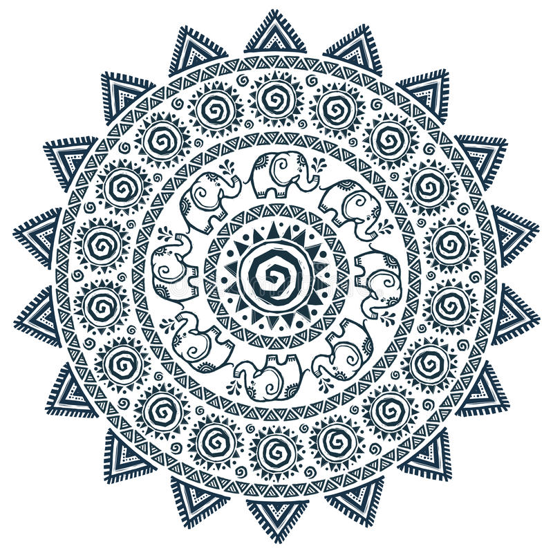 grunge-vector-mandala-tribal-sun-elephants-isolated-white-background-92410521